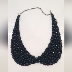 Rare Find Black beaded collar bib necklace hand embroidered